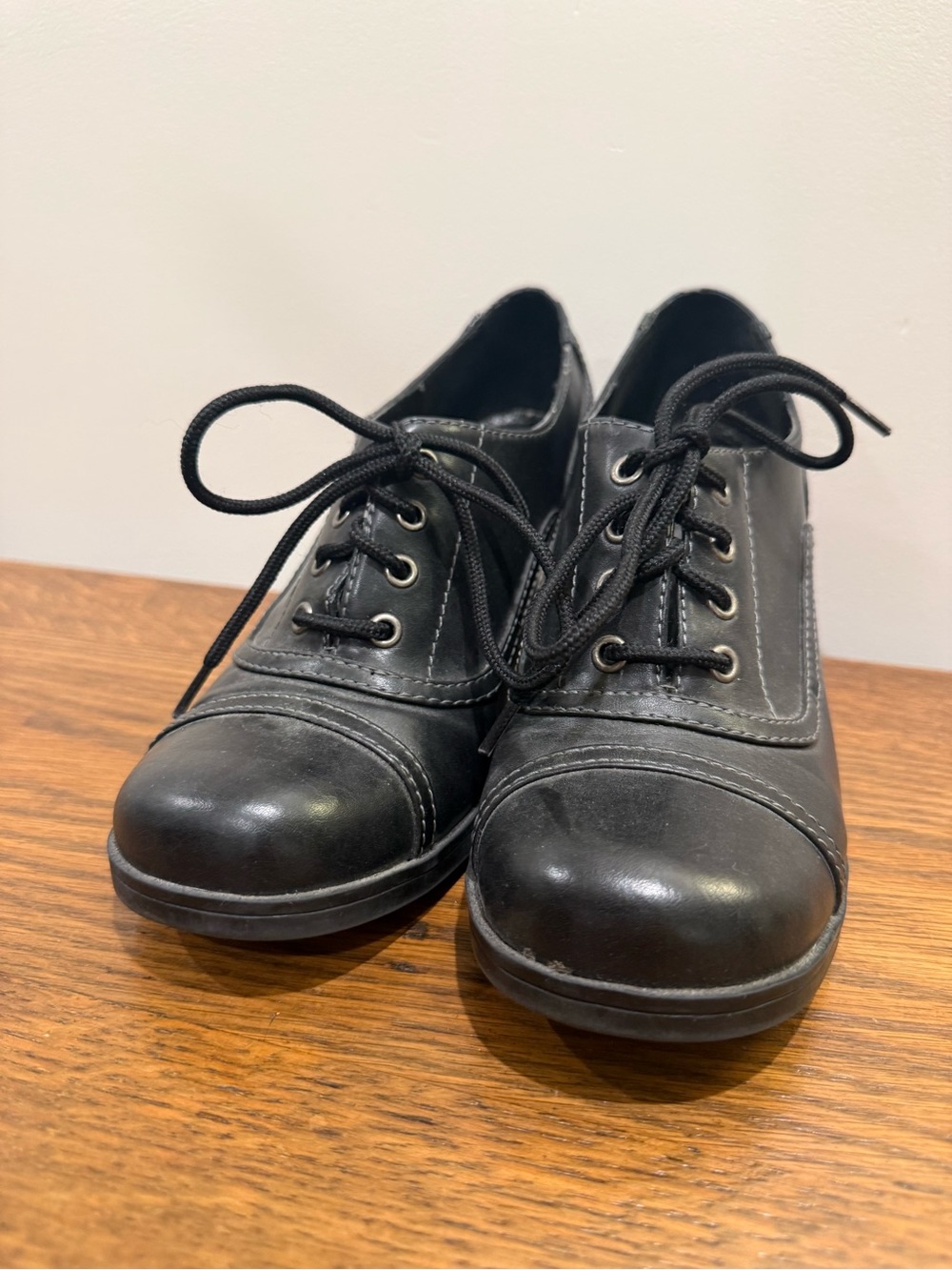 Vintage Mudd Black Lace-Up Oxford Heels | Women's 7.5 | Y2K Academic Goth - Picture 2 of 14